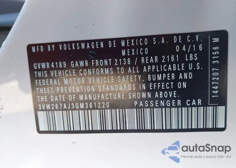 2016 Volkswagen Jetta 1.4T S from USA, damaged, VIN 3VW267AJ3GM361220